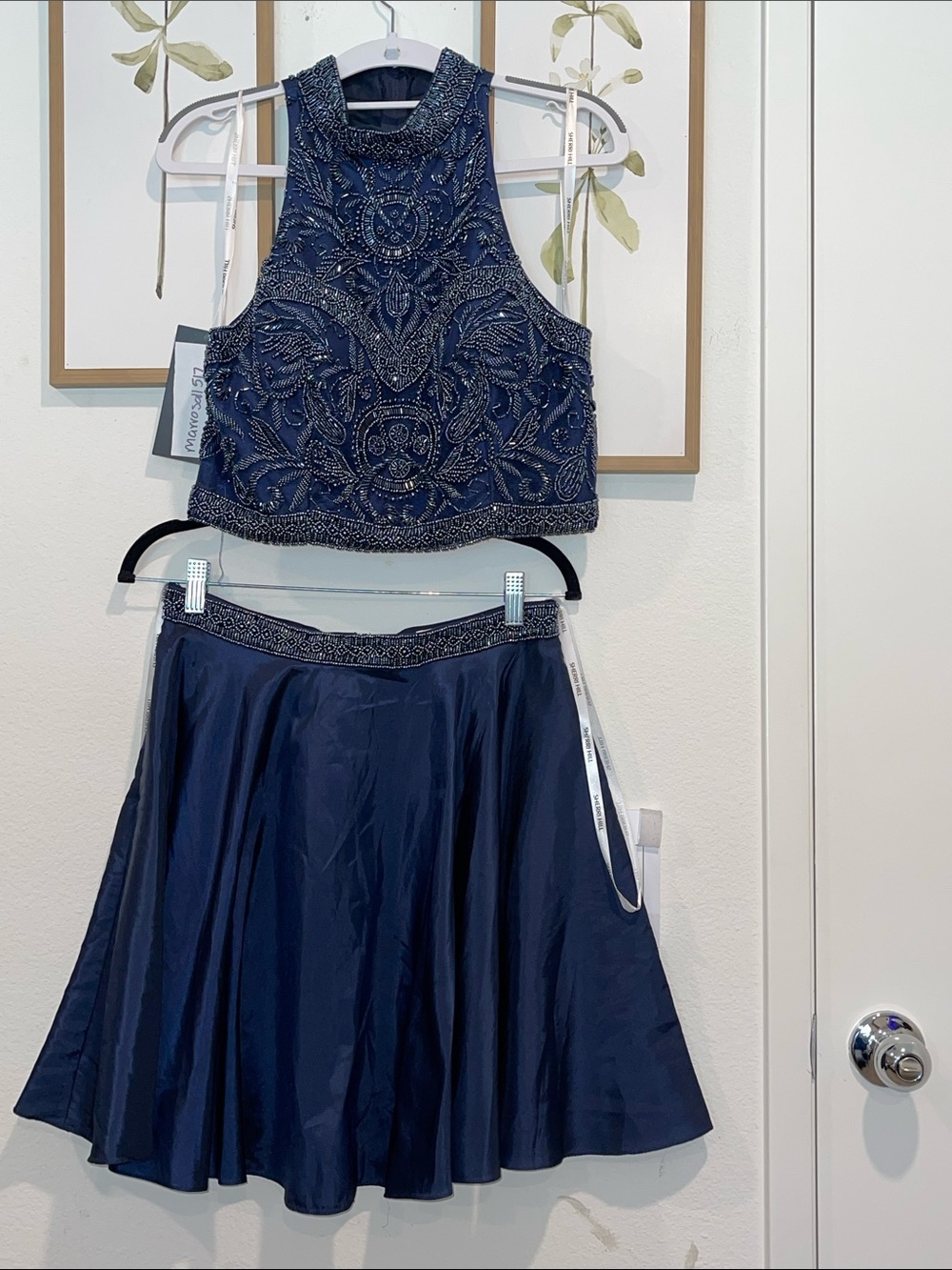 Embellished Navy women Two-Piece Dress Set
